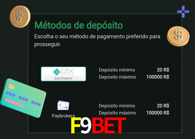 O cassino F9BET oferece uma grande variedade de métodos de pagamento